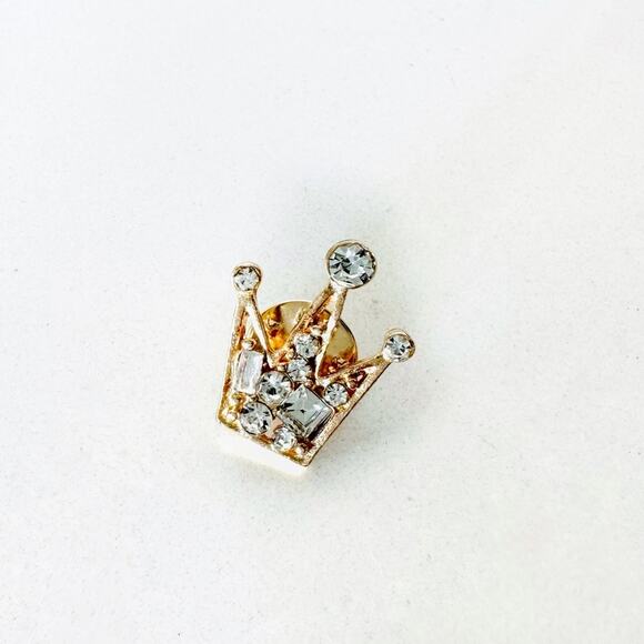 VINTAGE Gold White Clear CZ Cubic Zirconia Crystal Crown Pin Brooch Unisex Jewel - Picture 2 of 5